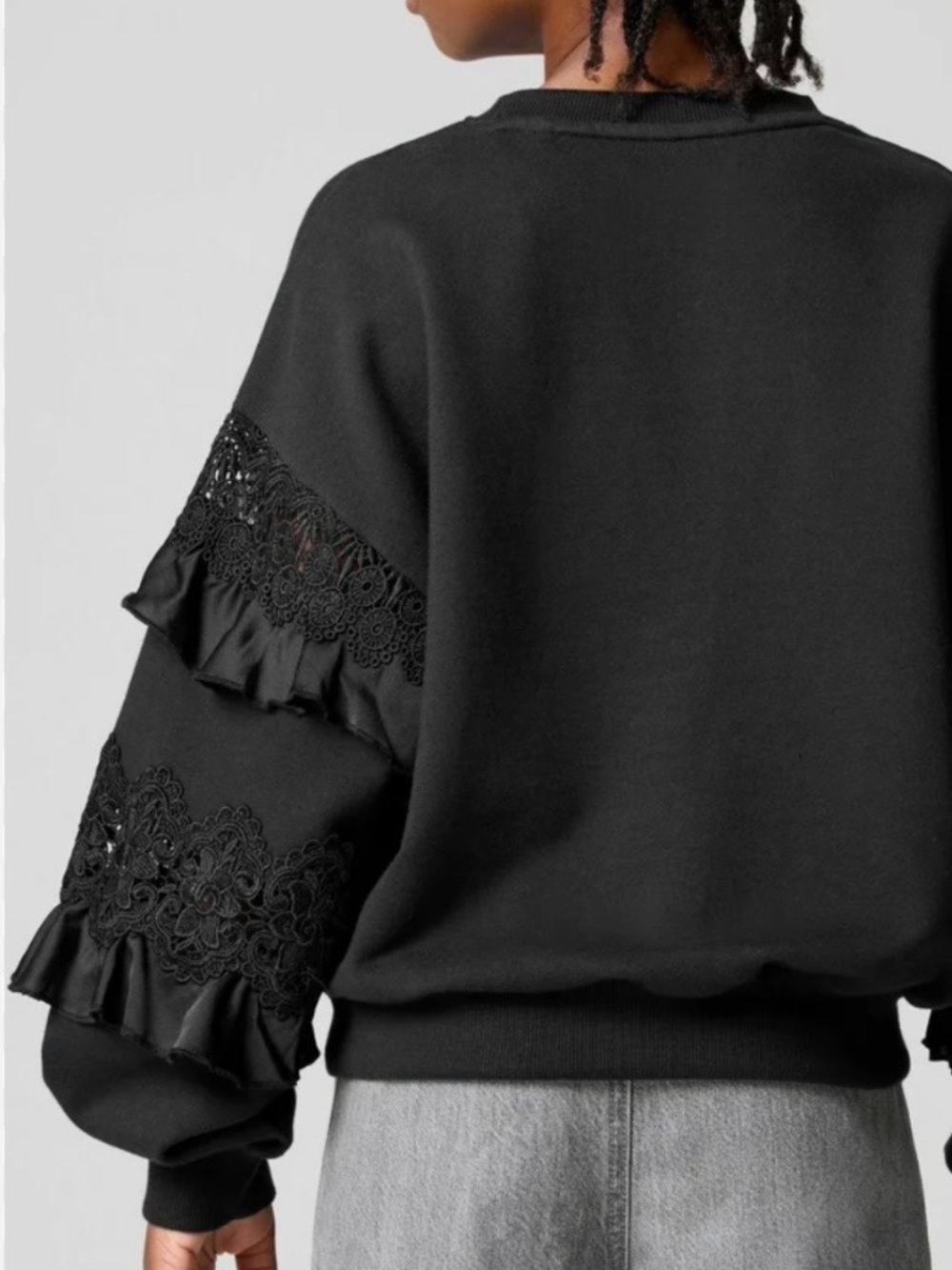 ALL SAINTS Kids Gracie Black Embroidered Ruffle Sleeve Sweatshirt